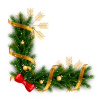 Noël coin décoration avec Noël balle, pin branche et neige fléchir png