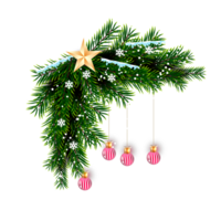 Noël coin décoration avec Noël balle, pin branche et neige fléchir png