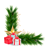 Noël coin décoration avec Noël balle, pin branche et neige fléchir png