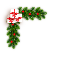 Noël coin décoration avec Noël balle, pin branche et neige fléchir png