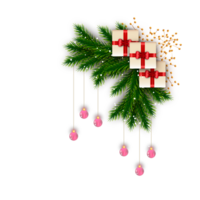 Noël coin décoration avec Noël balle, pin branche et neige fléchir png