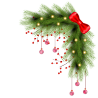 Noël coin décoration avec Noël balle, pin branche et neige fléchir png