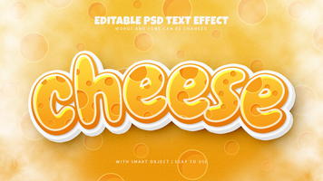 fromage 3d dessin animé style texte effet modifiable psd