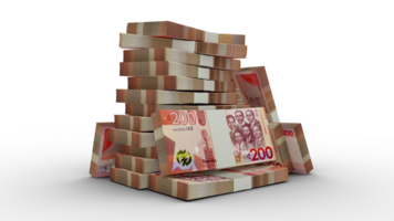3d rendering of Stacks of 200 Ghanaian cedi notes. bundles of Ghanaian currency notes isolated on transparent background png