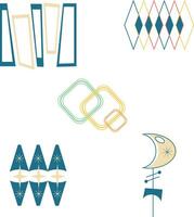 Set of Retro Mid Century Icon. 60s Style. Vector Illustration