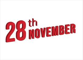 28th November ,  Daily calendar time and date schedule symbol. Modern design, 3d rendering. White background. vector