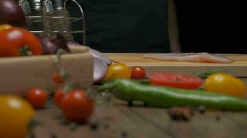 professionnel chef salaison poulet filet steak, proche en haut lent mouvement video