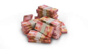 Stacks of 100000 Indonesian rupiah notes. money on transparent background. 3d rendering of bundles of cash png