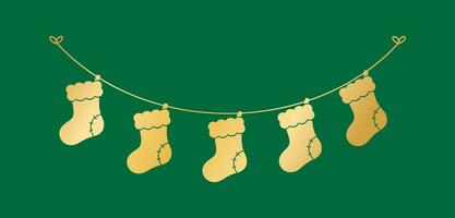 Gold Christmas Stocking Silhouette Garland Vector Illustration, Christmas Socks Graphics Festive Winter Holiday Season Bunting