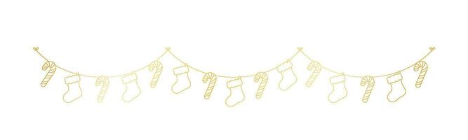 Gold Christmas Stocking and Candy Cane Garland Vector Illustration, Christmas Graphics Festive Winter Holiday Season Bunting