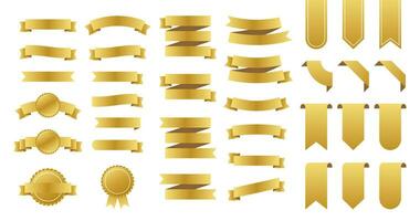 Gold ribbons banners. Set of ribbons. Vector illustration.