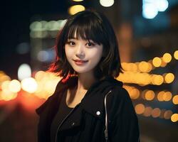 Beautiful asian girl in fashionable outfit AI Generative photo