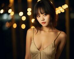 Beautiful asian girl wearing glamour silk dress AI Generative photo