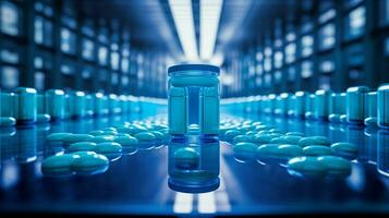 blue antibiotic pill in laboratory collection variation photo