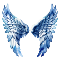 Blue Watercolor Angel Wings Isolated on Transparent Background. AI Generative png