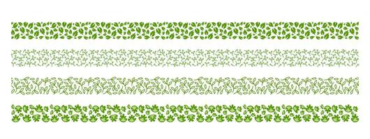 floral and green plant leaf nature stripe border seamless pattern decoration. Collection of leaves vector stripe border pattern