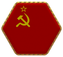 Soviet Union Flag in Hexagon Shape with Gold Border, Bump Texture, 3D Rendering png
