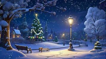 ai gegenereerd een Kerstmis tafereel met een straat lamp en bomen video