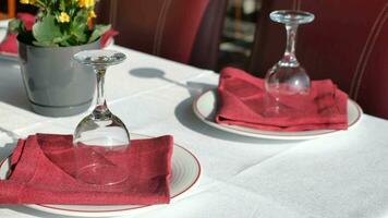 served and decorated round festive table in a restaurant video