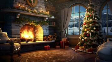 leven kamer met een haard en een Kerstmis boom video