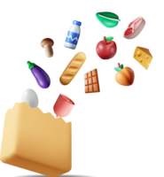 3d shopping carta Borsa con fresco prodotti png