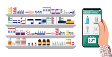 main en portant téléphone avec l'Internet pharmacie app png