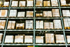 Blur of storage shelf in warehouse photo