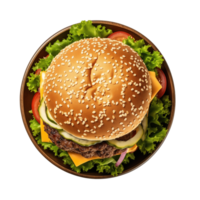 ai generado hamburguesa con carne de vaca queso y vegetales en un transparente antecedentes png