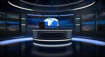 AI generated news crew male newscast newsroom photo