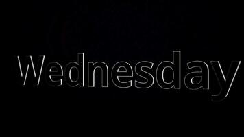 Word wednesday animation on black background approaches and moves away. Animation of the day of a week - wednesday. video