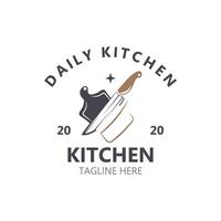 Kitchen logo vintage with plate, knife, spoon and fork for food restaurant vector