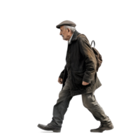 ai generato anziano uomo nel casuale autunno abbigliamento a piedi solo con determinazione - isolato lato Visualizza png