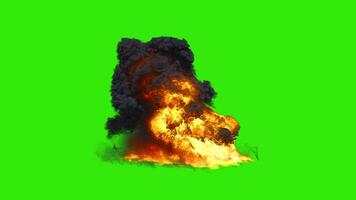gros pétrole Feu explosion sur vert Contexte avec alpha canal video