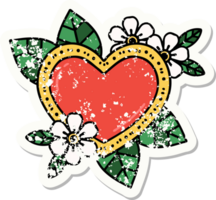 tatouage autocollant traditionnel en détresse d'un coeur botanique png