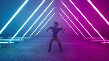 Metaverse avatar dancing on the neon background video