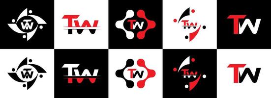 TW logo. TW set , T W design. White TW letter. TW, T W letter logo design. Initial letter TW letter logo set, linked circle uppercase monogram logo. T W letter logo vector design. pro vector