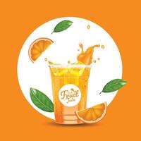 Realistic iced orange juice drink cup vector