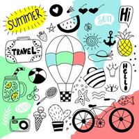 conjunto de verano garabatear iconos vector ilustración con viaje maleta, globo, Gafas de sol, bicicleta, etc.
