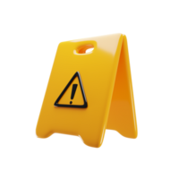 Wet floor caution plastic sign icon with cartoon concept. 3d rendering illustration png