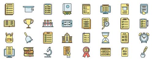 School test icons set vector color line