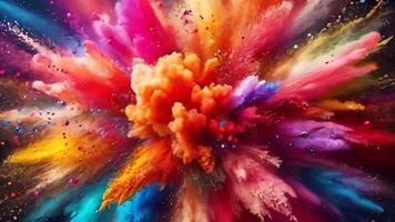 ai généré super lent mouvement de coloré poudre explosion.holi vacances. video