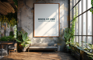 Photo frame mock up in a room decorated with plants psd