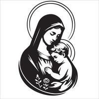 un Virgen María y su niño son retenida en su brazos vector