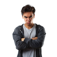 en colère Jeune homme demander pour silence sur isolé transparent Contexte png