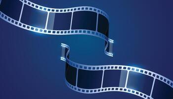 Film reel stripe cinema isolated on blue background. Modern 3d realistic film strip. cinema festival. Movie and film template can be used of backdrop, brochure, leaflet, poster, banner or flyer vector