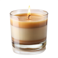 allumé parfumé bougie dans une verre titulaire sur une clair surface png