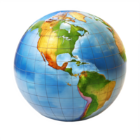 Detailed world globe showing continents and oceans png