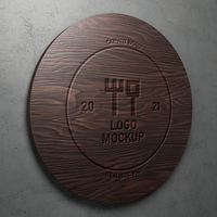 dark colored wood circle shape sign board for logo mockup hanging on concrete wall vintage urban style interior 3d rendering illustration psd