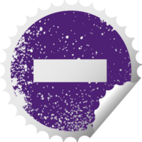 distressed circular peeling sticker symbol of a minus symbol png