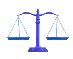 Balance de justice, équilibre et justice, concept de loi icône 3d le rendu illustration png